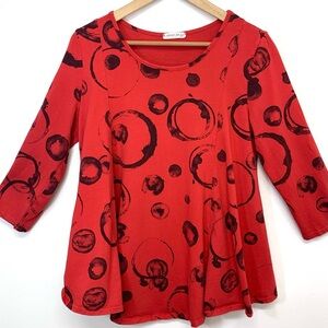 Cotton Lani Top Woman Medum  Red‎ Abstract Flowy 100% Cotton Casual Travel USA